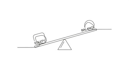 Vector illustration of a balance scale. Black and white line art.の写真素材