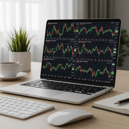 Laptop with stock market chart on screen. Investment and trading concept.