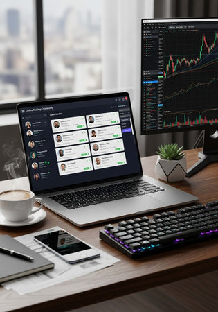 Businessman analyzing investment charts on laptop screen. Accounting and finance concept