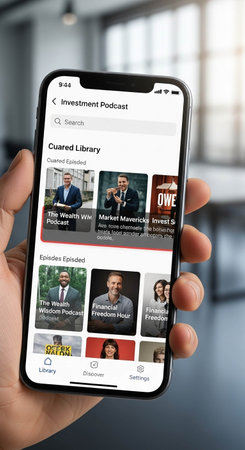 closeup of a man holding a smartphone with news app on the screen