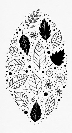Hand drawn autumn leaves doodle. Vector illustration for your designの写真素材