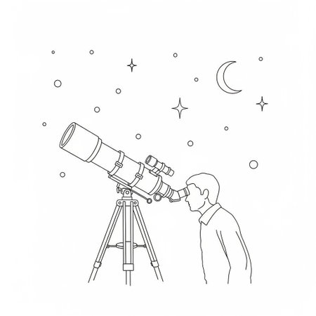 Man looking through a telescope. Astronomy and astronomy concept. Vector illustrationの写真素材