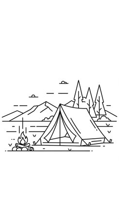 Camping in the mountains. Vector illustration in a linear style.の写真素材