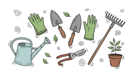 Gardening tools. Vector illustration in doodle style.の写真素材
