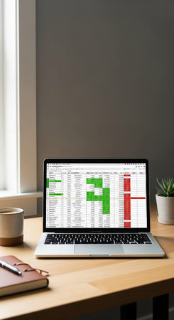 Laptop with financial chart on screen. Financial analysis and planning conceptの写真素材