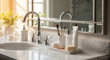 Bathroom interior with sink and faucet, closeup