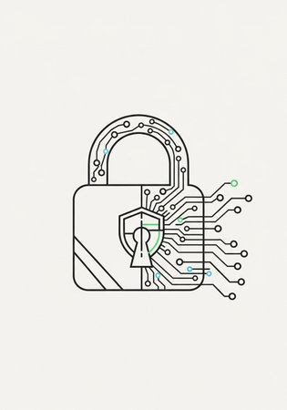 Cyber security concept. Padlock and microchip. Vector illustration.の写真素材
