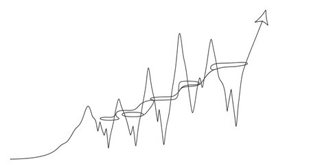 Continuous one line drawing of graph with arrow. Vector illustration.