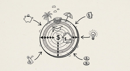Business plan and strategy concept. Hand drawn sketch of a target with business icons.の写真素材