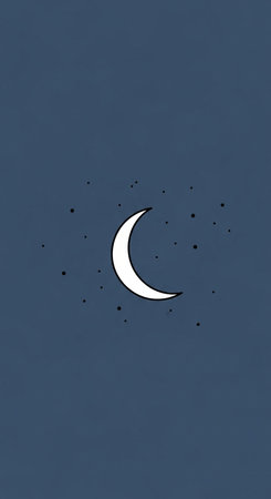 Illustration of a crescent moon in the night sky with starsの写真素材