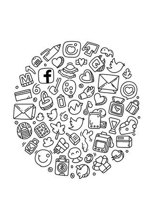 Set of doodle icons in the form of a circle.の写真素材