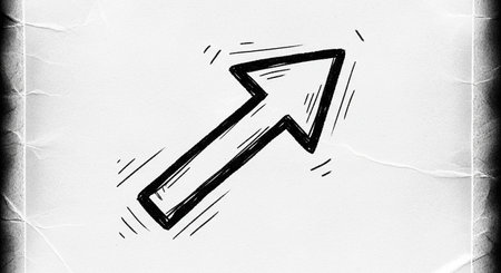 Black and white drawing of an arrow pointing up on a white background