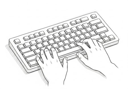 Hand typing on a computer keyboard on a white background, sketch illustrationの写真素材