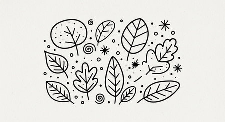Hand drawn doodle leaves. Vector illustration. Decorative elements.の写真素材