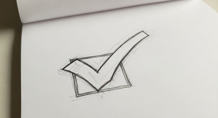 Close up of a paper with a check mark drawn on it.