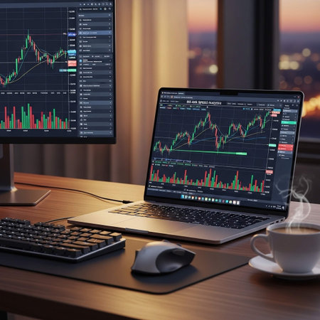 Laptop with stock market data on screen. 3d rendering.