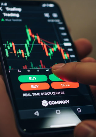 Smartphone with stock market chart on the screen.