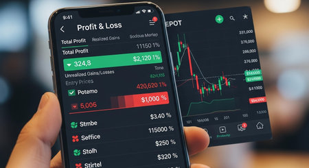 Smartphone screen displaying stock market data on the screen. Stock market data concept.