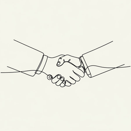 Continuous one line drawing of handshake. Handshake concept. Vector illustrationの写真素材