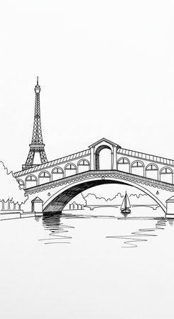 Eiffel tower in Paris, France. Hand drawn sketch.の写真素材