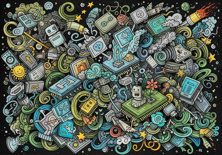 Cartoon cute doodles hand drawn Science illustration. Colorful detailed, with lots of objects...