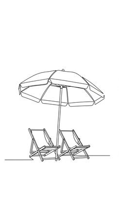 Continuous line drawing of a beach chair and umbrella. Vector illustrationの写真素材