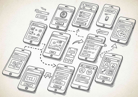 Sketch of mobile phone with social media icons. Vector illustration.