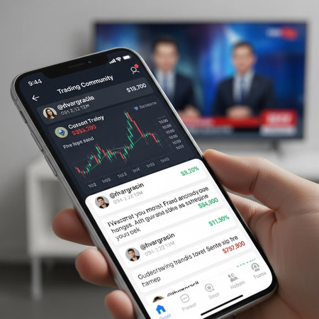 male hand holding smart phone with stock market application on screen. All screen graphics are made...