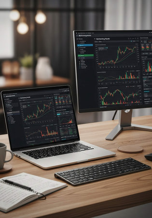 Laptop with stock market data on the screen, stock market data concept