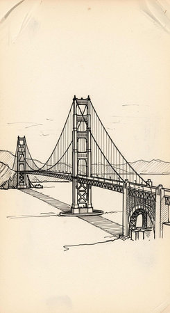 Sketch of the Golden Gate Bridge in San Francisco, USAの写真素材