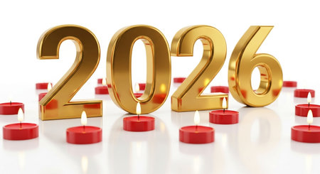 3d renderer image. New Year 2016. Red candles. Isolated white background.の写真素材