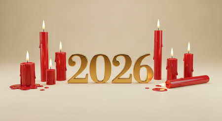 Happy New Year 2016 with red candles. 3D rendering. Copyspace.の写真素材