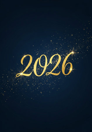 Gold glittering text on dark blue background
