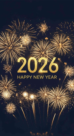 Happy New Year and Merry Christmas background with fireworks. Vector illustration.