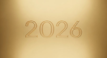 2026 gold text on golden background. 3d rendering