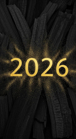 Gold glittering numbers on black background.