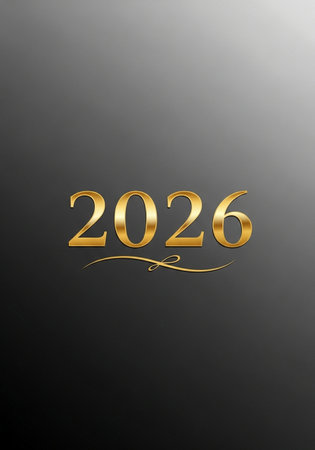 Happy New Year gold text on black background. Vector illustration.