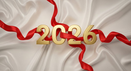Happy New Year 2016. Golden numbers on satin background, 3d render