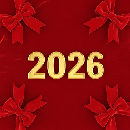 Happy New Year 2016. 3D render of a card with red bows.