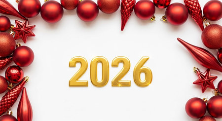 Happy New Year 2016 with christmas decoration on white background. 3d illustration.