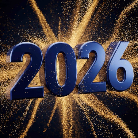 Happy New Year. Gold dust background. 3D illustration.の写真素材