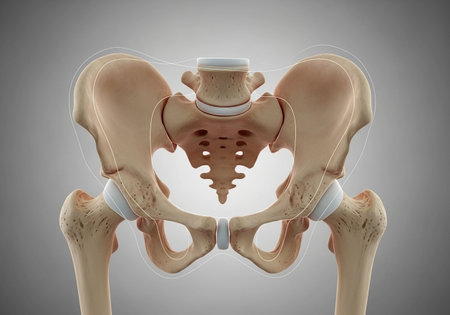 X-ray of human hip joint on gray background. 3D rendering