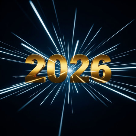 Happy New Year - 3D Rendered Illustration. Golden numbers on a black background.