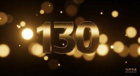 50 Years Anniversary Celebration Gold Number on Black Background with Bokehの写真素材