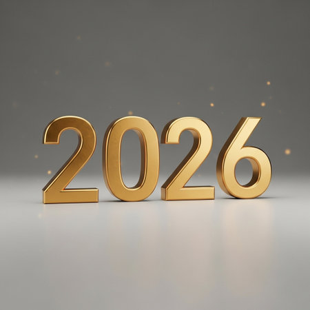 Happy New Year. 3D rendering. Golden numbers on gray background.