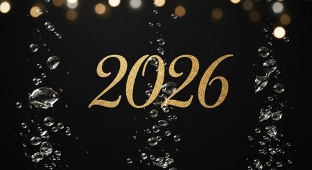 Gold lettering with water drops on black backgroundの写真素材