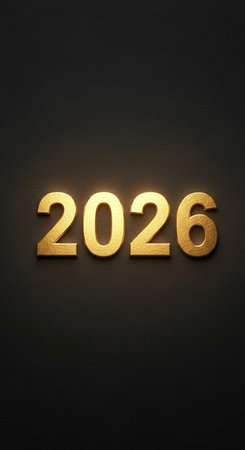 Happy New Year gold text on black background. 3D illustration
