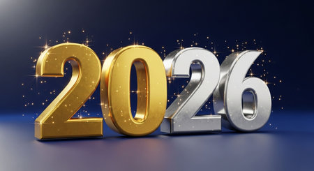 Golden numbers on dark blue background. 3D illustration