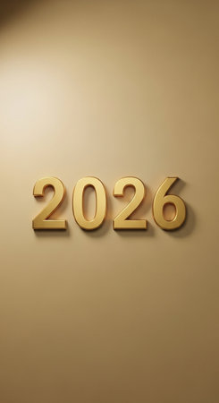 Happy New Year 2016 gold text on brown background. 3d renderの写真素材