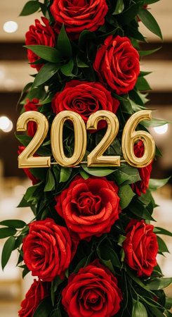 orated with red roses and golden numbers.
